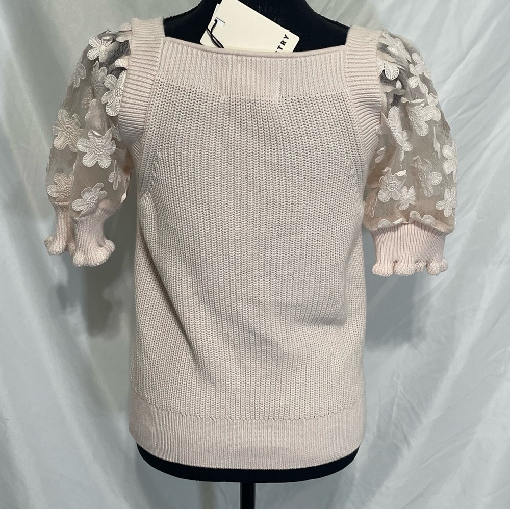 Industry Republic tutu Pink Knit Top Size M. Sheer Floral Sleeves. New. MSRP $88 - Picture 5 of 12